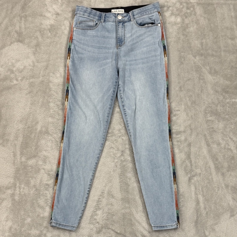 Knox Rose Jeans Womens 8 Light Blue Southwestern Aztec Rayon Ankle Skinny Serape